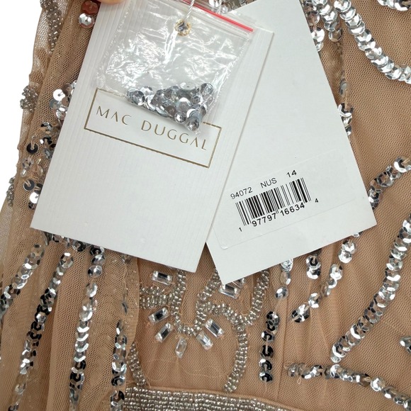 Mac Duggal Beige Embellished High Neck Puff Sleeve Gown $698 - Size 14 - Picture 13 of 14